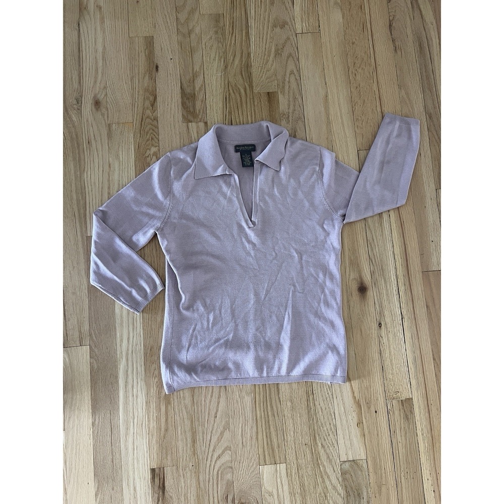 Y2K Banana Republic Sweater Small lavender Silk Pullover Ribbed  v neck collared